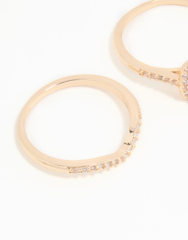 Lovisa - Gold Cubic Zirconia Round & Pointed Rings 3-Pack