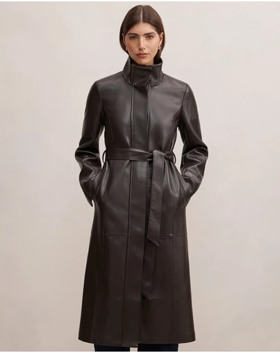 Forever New - Bonnie Vegan Leather Funnel Trench Coat
