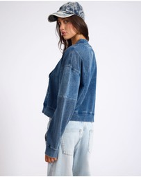 ONE TEASPOON - Retro Fade Panelled V Sweater - Washed Blue