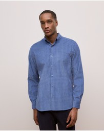 Trenery - Regular Fit Cord Check Shirt in Steel Blue