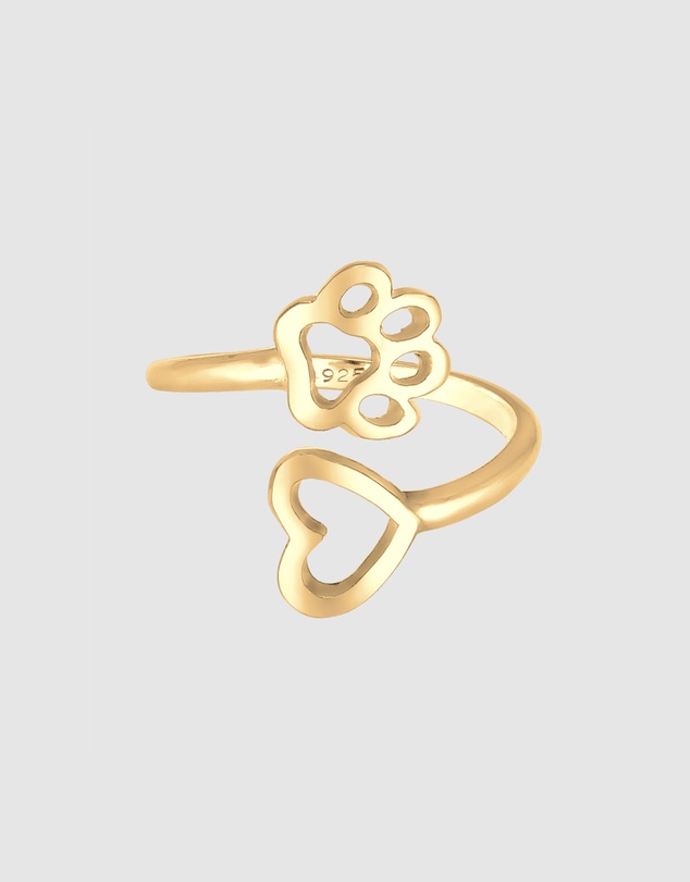 Elli Jewelry - Ring Open Adjustable Heart Paw Animal Love 925 Sterling Silver Gold-plated