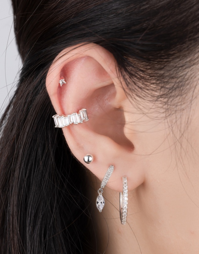 Wanderlust + Co - Marquise Silver Baby Huggie Earrings