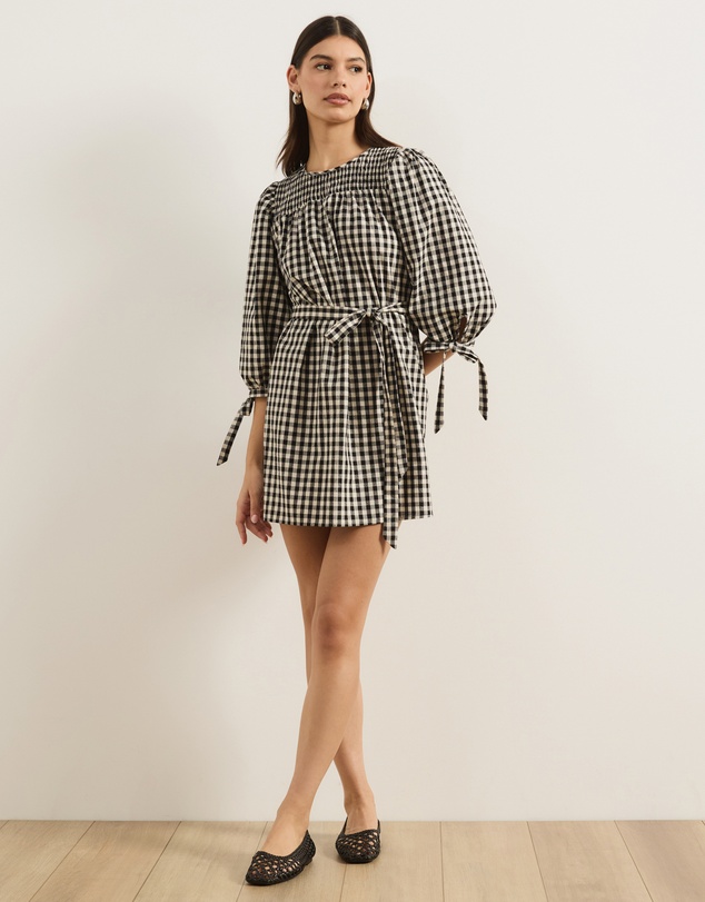 Atmos&Here - Hana Gingham Mini Dress With Tie Waist