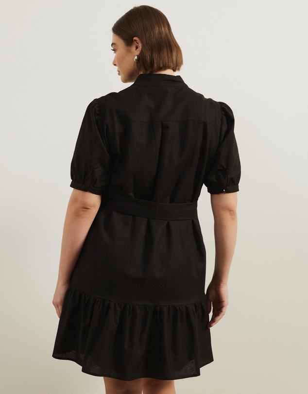 Atmos&Here Curvy - Bailey Button Front Linen Blend Mini Dress