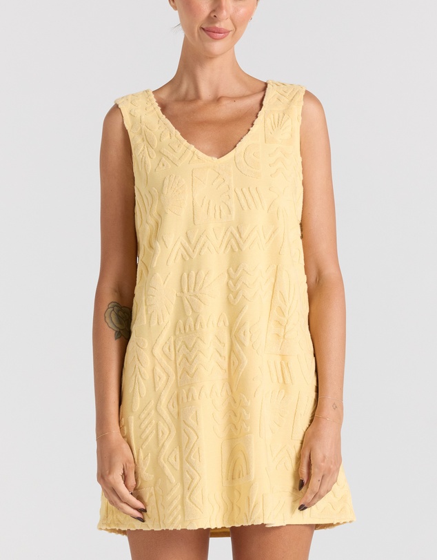 Poolside Paradiso - Mai Tai V Tunic Towelling Dress - Banana