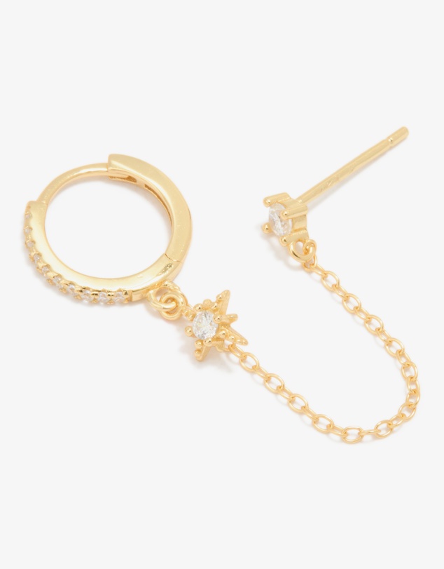 Lovisa - Gold Plated Sterling Silver Cubic Zirconia Chain Double Earring
