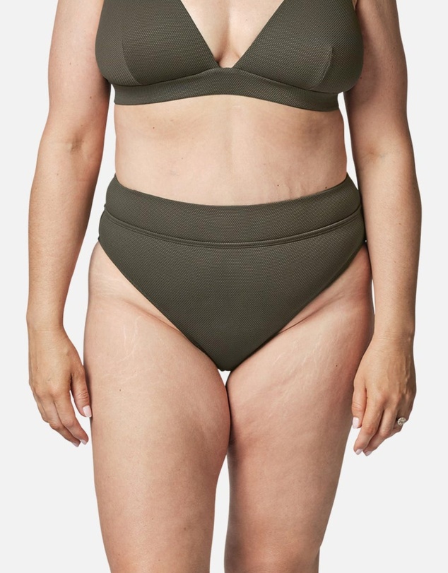 UNE PIECE - Textured High-Cut High-Waisted Bikini Bottom