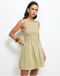 AERE - Mia Shirred Linen Mini Dress