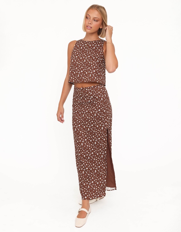 Petal & Pup - Madison Linen Column Skirt - Brown Floral