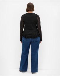 City Chic - Plus size Lola V Neck Lace Top - black