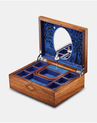 Wolf - Wolf Ballet Musical Jewellery Box - Swan Lake Walnut Wood