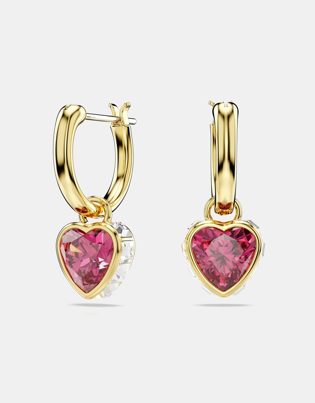 Swarovski - Chroma drop earrings, Heart, Red, 18K gold finish