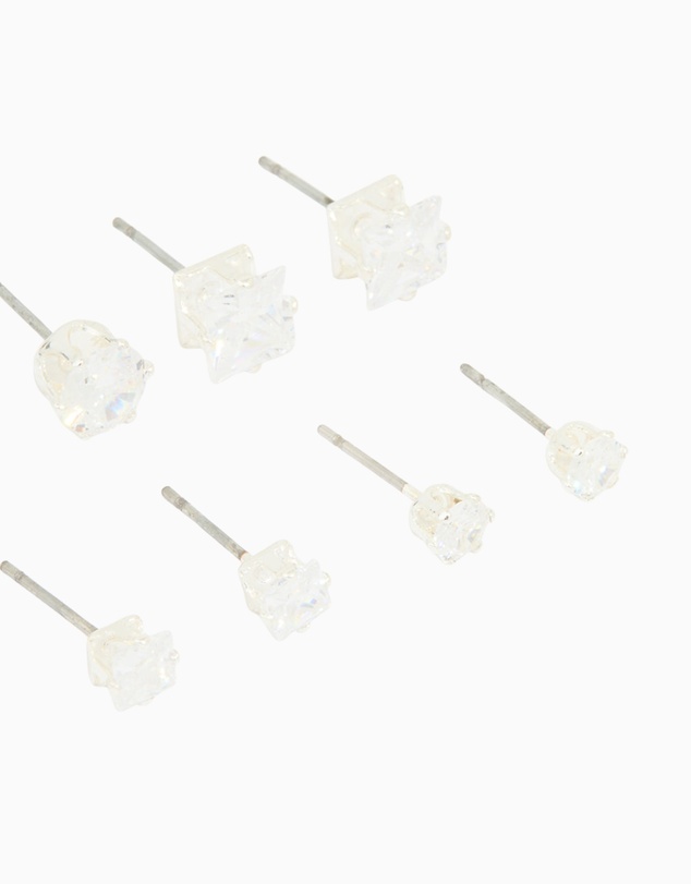 Lovisa - Silver Multi-Shape Cubic Zirconia Stud Earrings 6-Pack