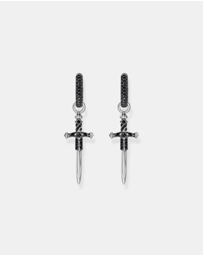 THOMAS SABO - Single hoop earring with sword & black stones