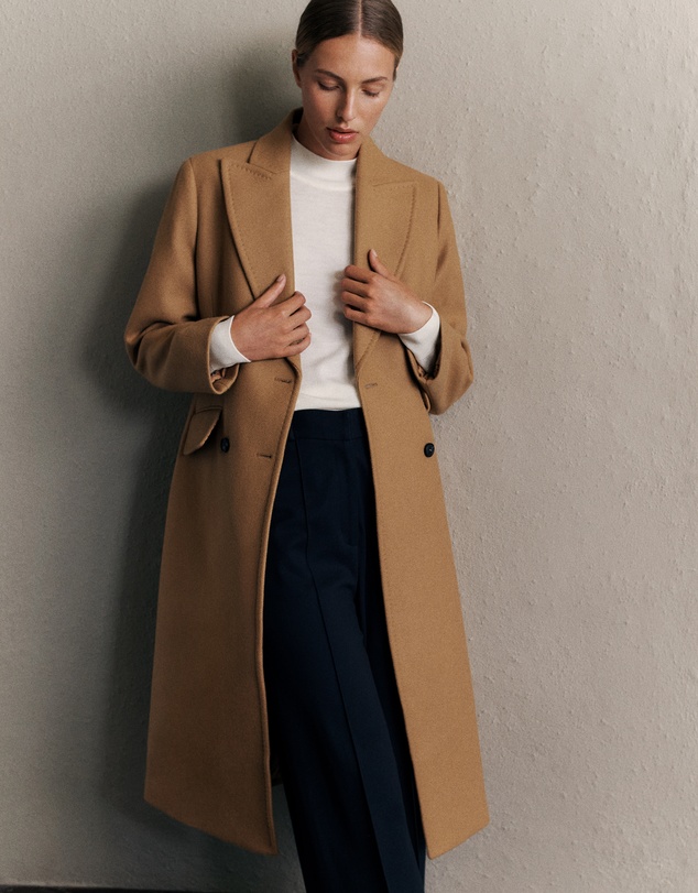 Trenery - Italian Wool Cashmere Longline Coat in Dark Camel