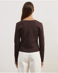 Atmos&Here - Emmi Structured Knit Cardigan Compact Knit with Gold Button