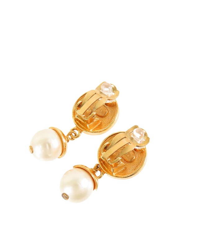 Pre-Loved by Azura Reborn - Pre-Loved CC Gold Plated Faux Pearl Drop Clip On Earrings