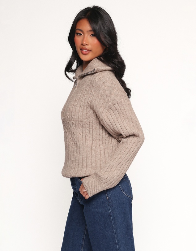 Petal & Pup - Anais Quarter Zip Knit Sweater - Beige