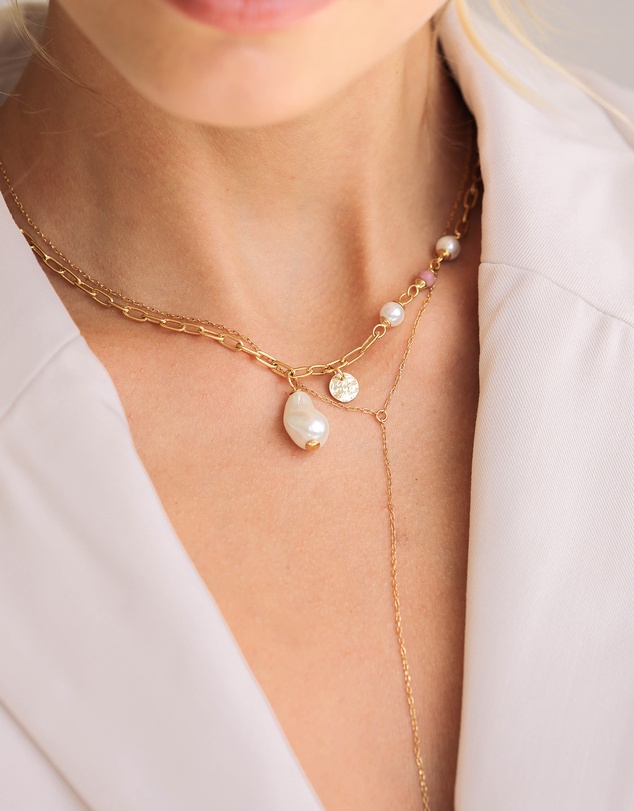 Elli Jewelry - Necklace Rhodonite 925 Sterling Silver Gold-Plated
