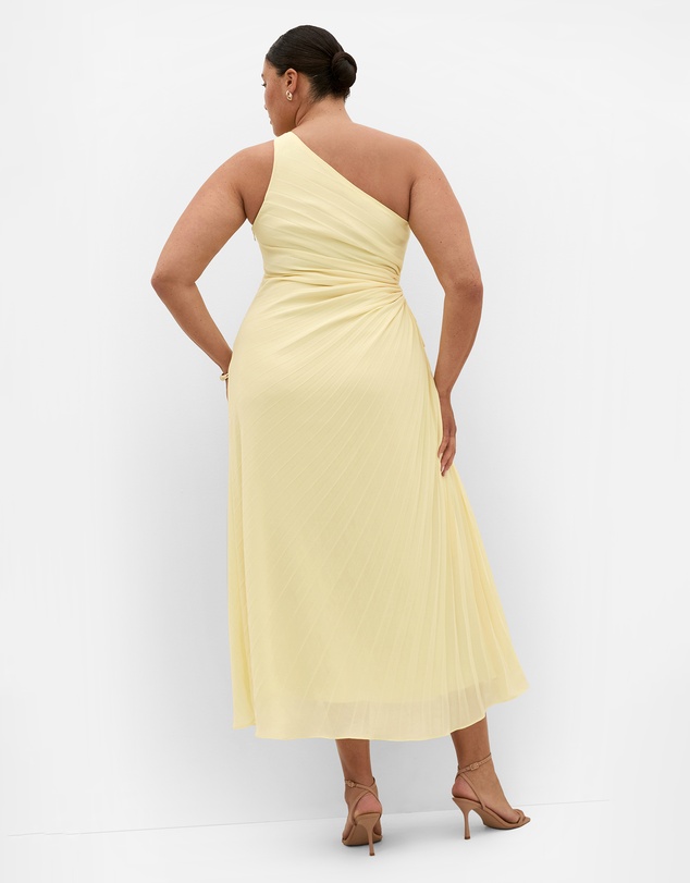 City Chic - Plus size Aliza One Shoulder Pleat Chiffon Maxi Dress - lemon