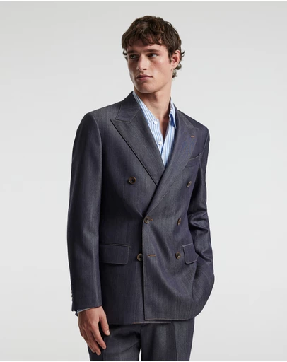 Calibre - Wool Denim Double-Breasted Suit Jacket Navy