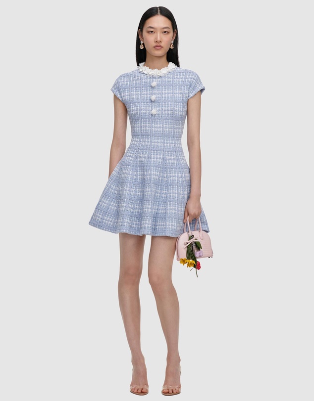 Self Portrait - Check Knit Beaded Mini Dress