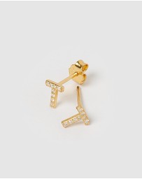 Izoa - Alphabet Mini Letter T Stud Earrings Gold