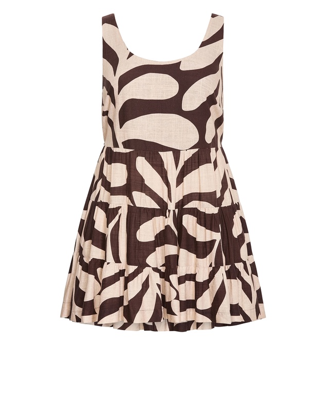 City Chic - Plus size Taranto Print Mini Dress - chocolate