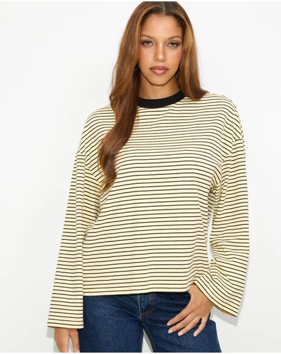Dazie - Nostalgia Stripe Oversized LS Tee
