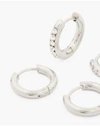 Lovisa - Waterproof Stainless Steel Cubic Zirconia & Smooth Chunky Huggie Earrings 2-Pack