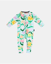 Kip&Co - Popping Flowers Organic LS Zip Romper - Babies