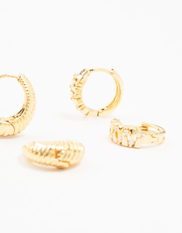 Lovisa - Gold Plated Brass Textured Teardrop Hoops 3-Pack