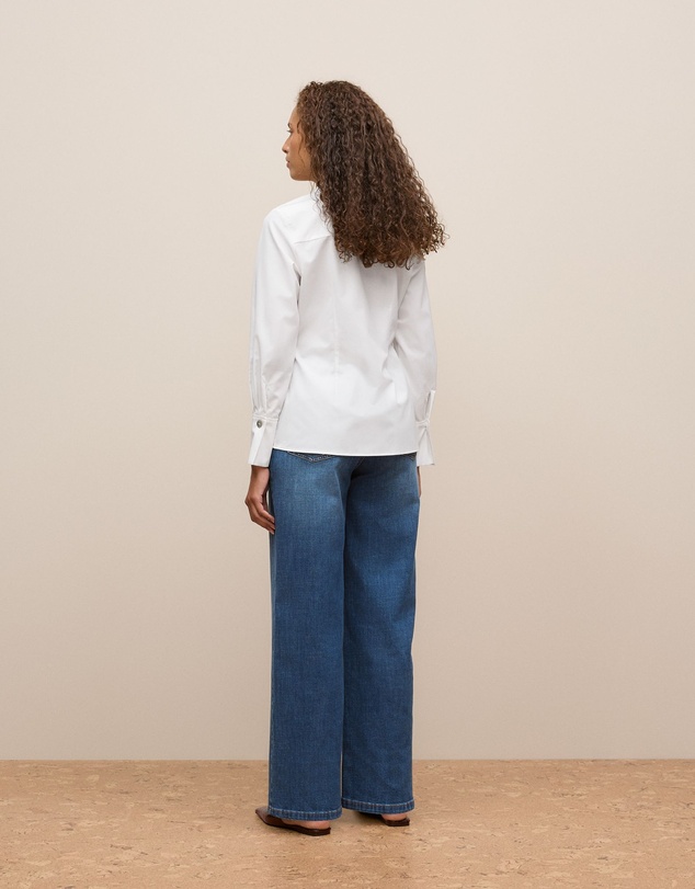 Trenery - Cotton Poplin Wrap Shirt in Marshmallow