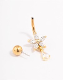 Lovisa - Gold Plated Surgical Steel Cubic Zirconia Flower Pear Threadless Belly Bar