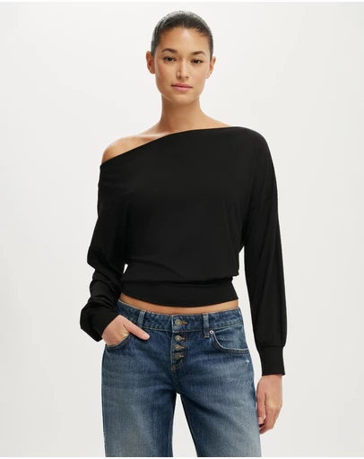 Cotton On - Sage Off Shoulder Long Sleeve Top