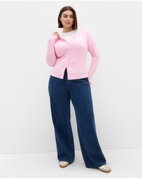 City Chic - Plus size Button Through Knit Top - soft pink