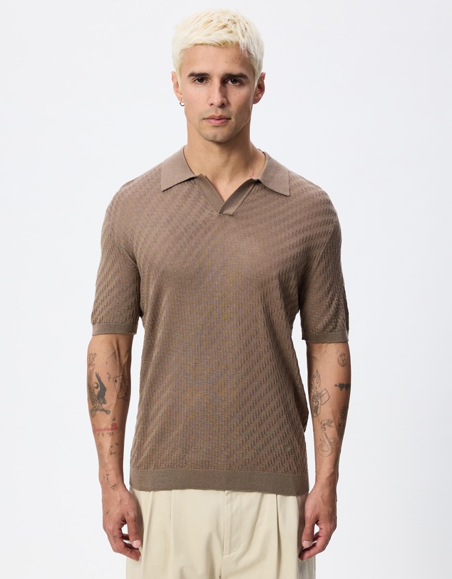 Emporio Armani - Polo-Collar Link Stitch Plain Knit Jumper
