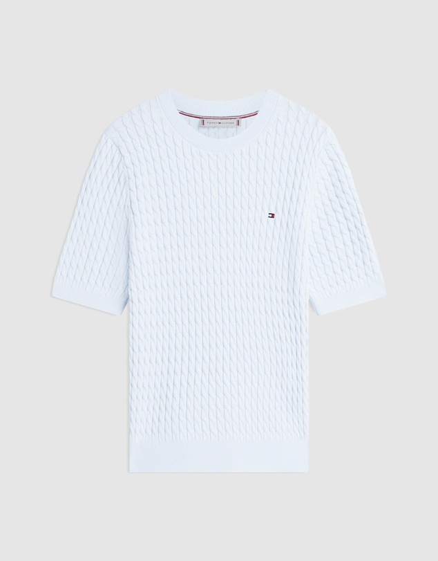 Tommy Hilfiger - Cotton Cable Fine Gauge Crew Neck Short Sleeve Sweater