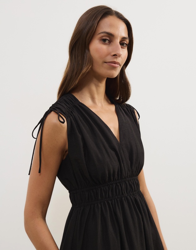 Atmos&Here - Luna Linen Blend Sleeveless Gathered Maxi Dress