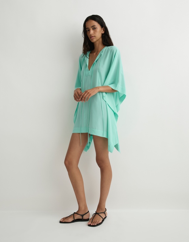 BONDI BORN - Orta Silk Caftan Mini Dress - Opal