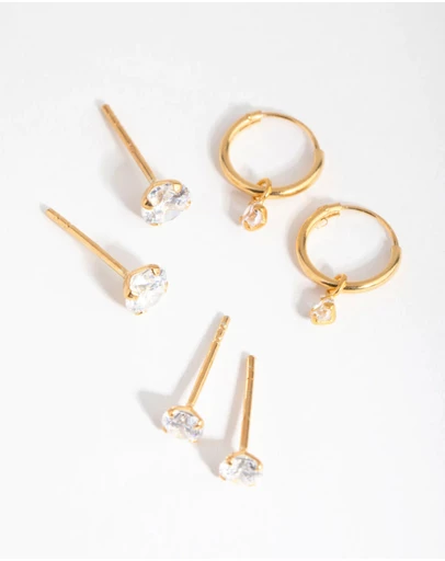 Lovisa - Gold Plated Sterling Silver Cubic Zirconia Stud & Hoop Pack Earring