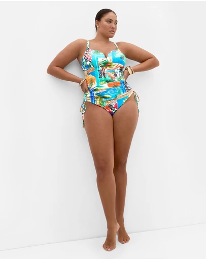 City Chic - Plus Size Positano Print 1 Piece - blue