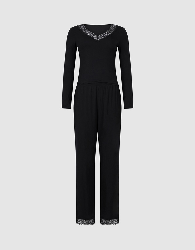 Hunkemoller - PJ LS Jersey Lace Nana Set