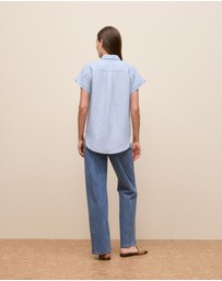 Trenery - Delave Linen Cap Sleeve Shirt in Ice Blue