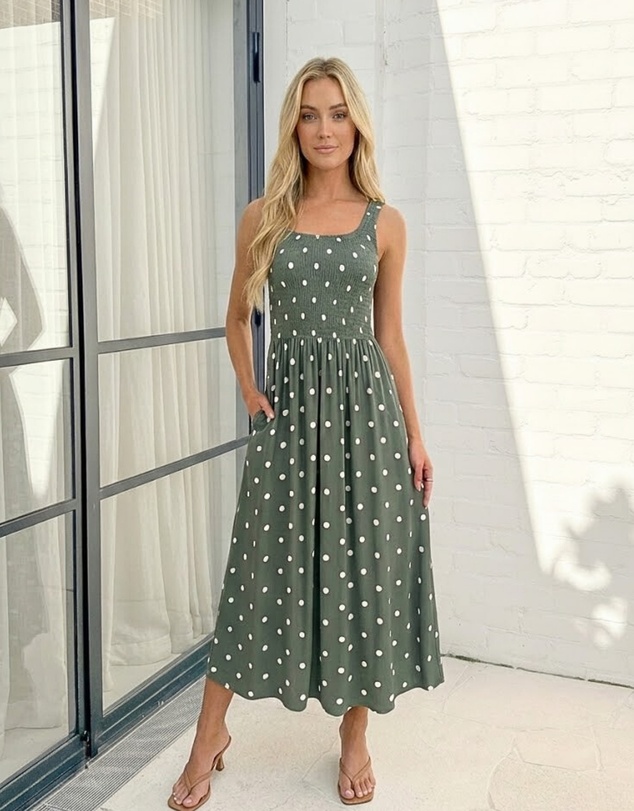 Esther & Co - Torrance Dress - Green Spot