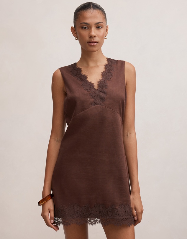 Forever New - Zali Lace Trim Linen Mini Dress