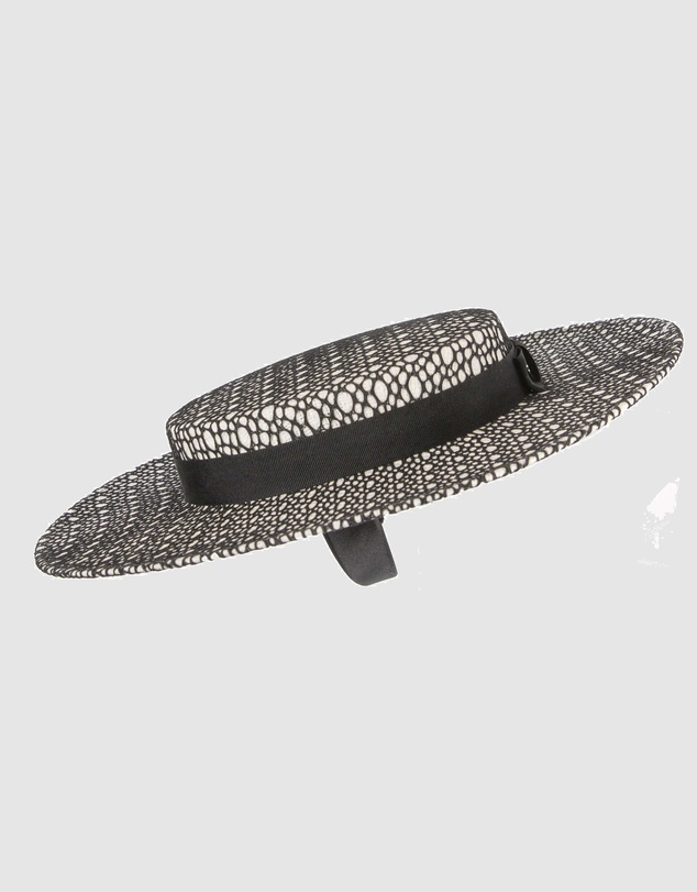 Max Alexander - White & Black lace-covered Boater Hat