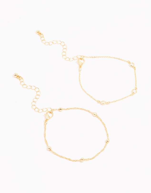 Lovisa - Gold Diamante & Ball Chain Bracelets 2-Pack