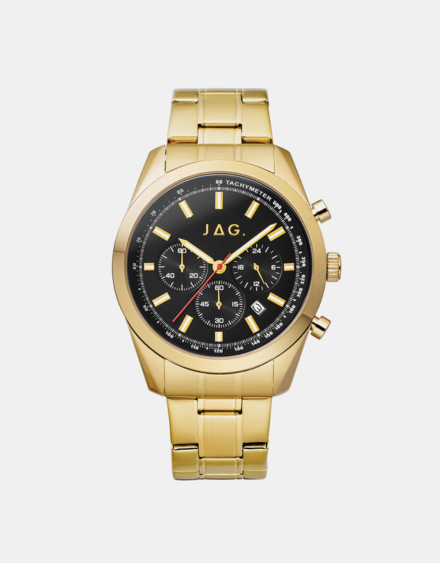 Jag - Rhys Mens Black Dial 43mm Gold Watch
