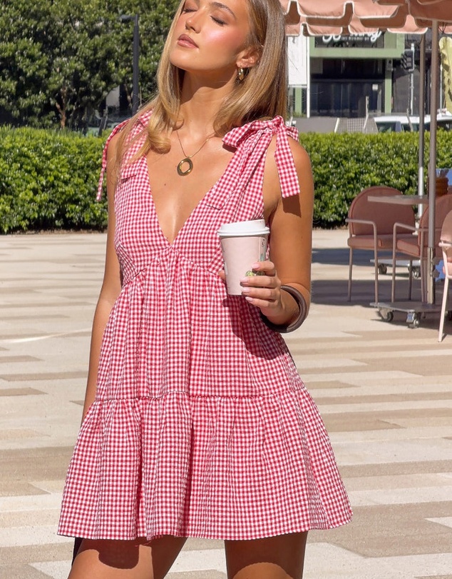 Beginning Boutique - Angel Girl Red Gingham Mini Dress